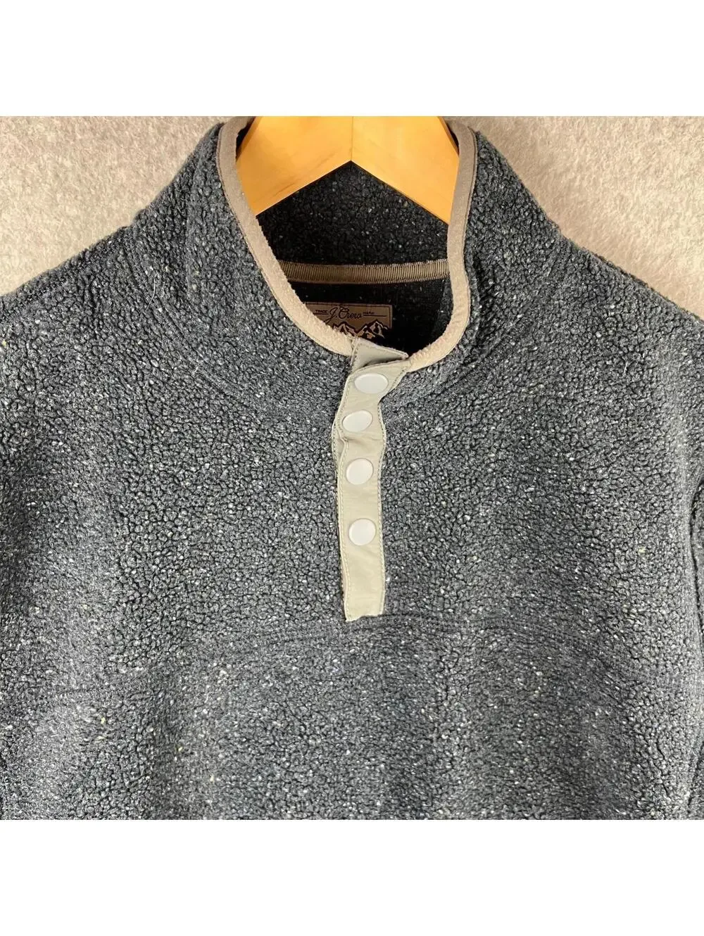 J. Crew Nordic Pullover Fleece Quarter Button Sweater Mens M Navy Speckled